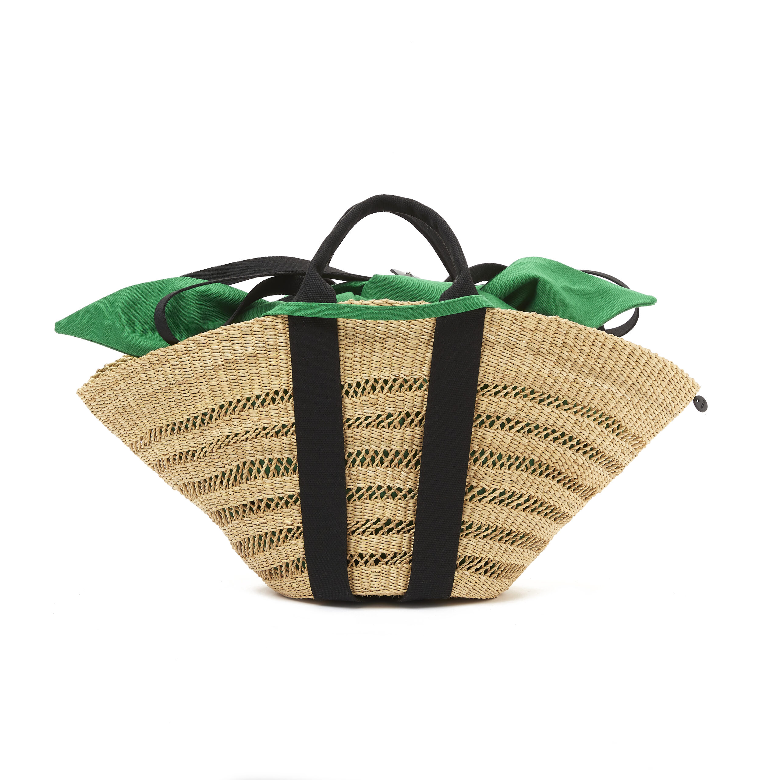 NATURAL - BLACK HDL - GREEN COTTON T POUCH